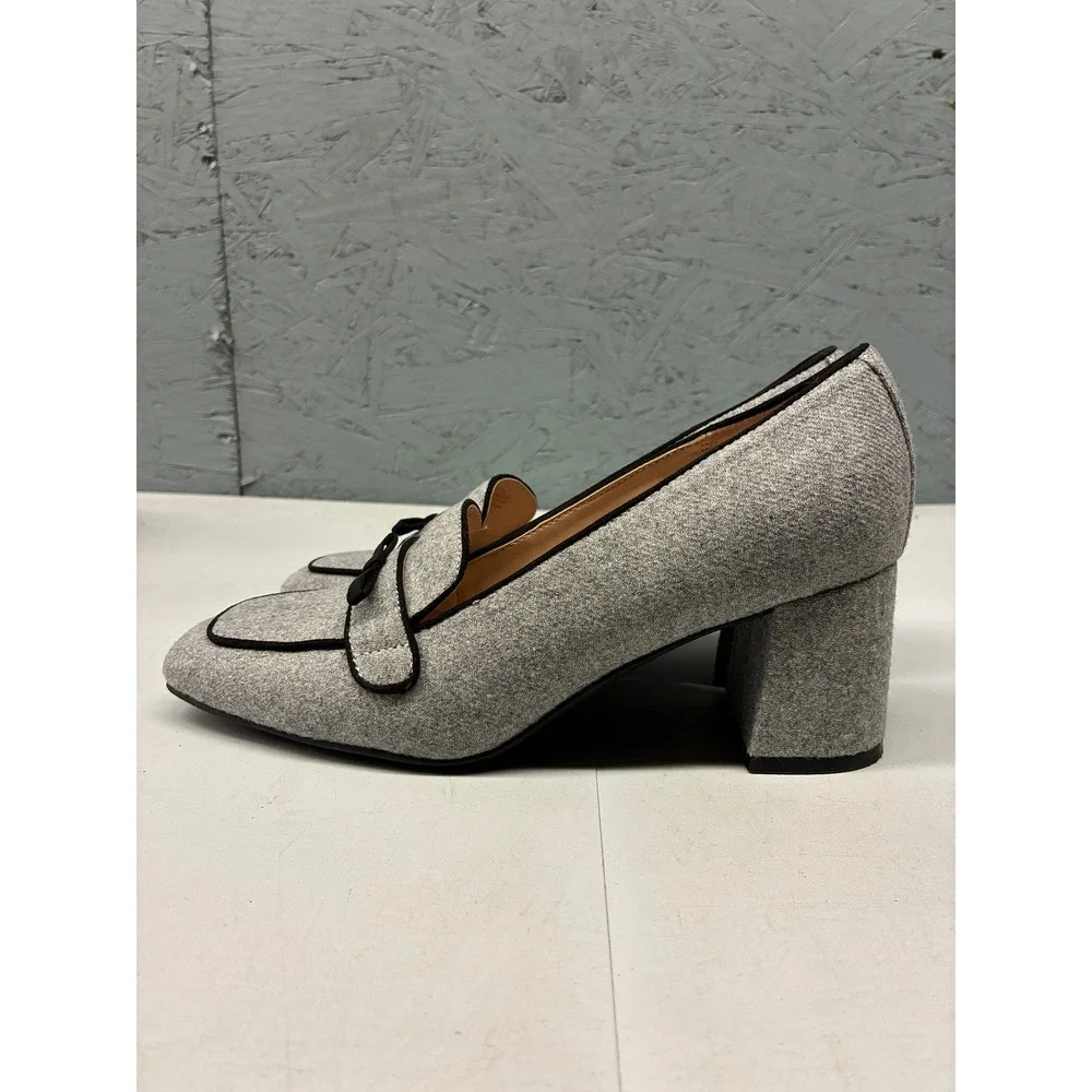 Bandolino Larkin Block Heel Loafer Pumps Womens 7.5W Gray Tweed Preppy Office